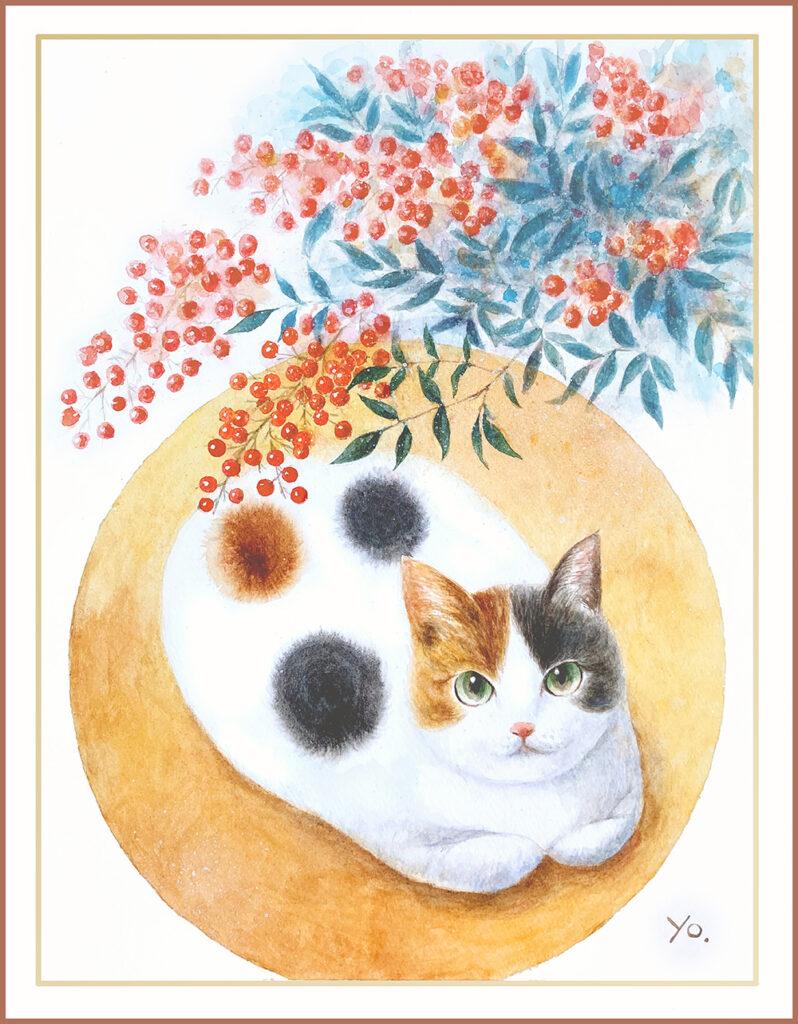 二階堂美子　水彩画　円満　猫　CAT
 