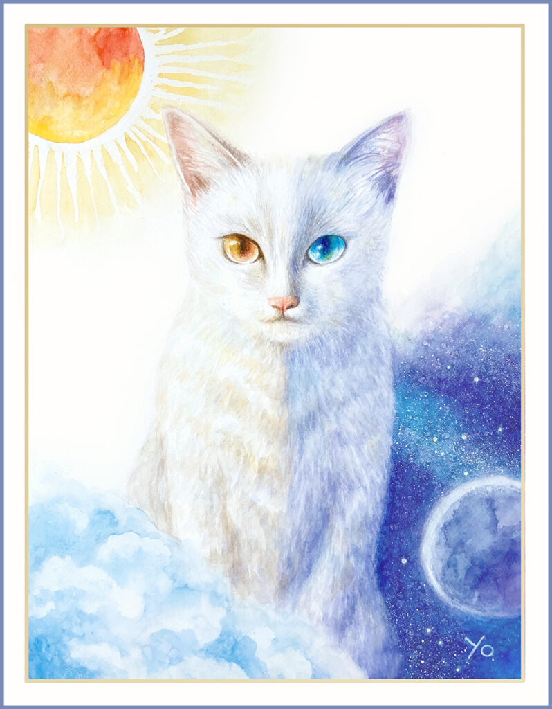 二階堂美子　水彩画  猫
太陽　月　CAT